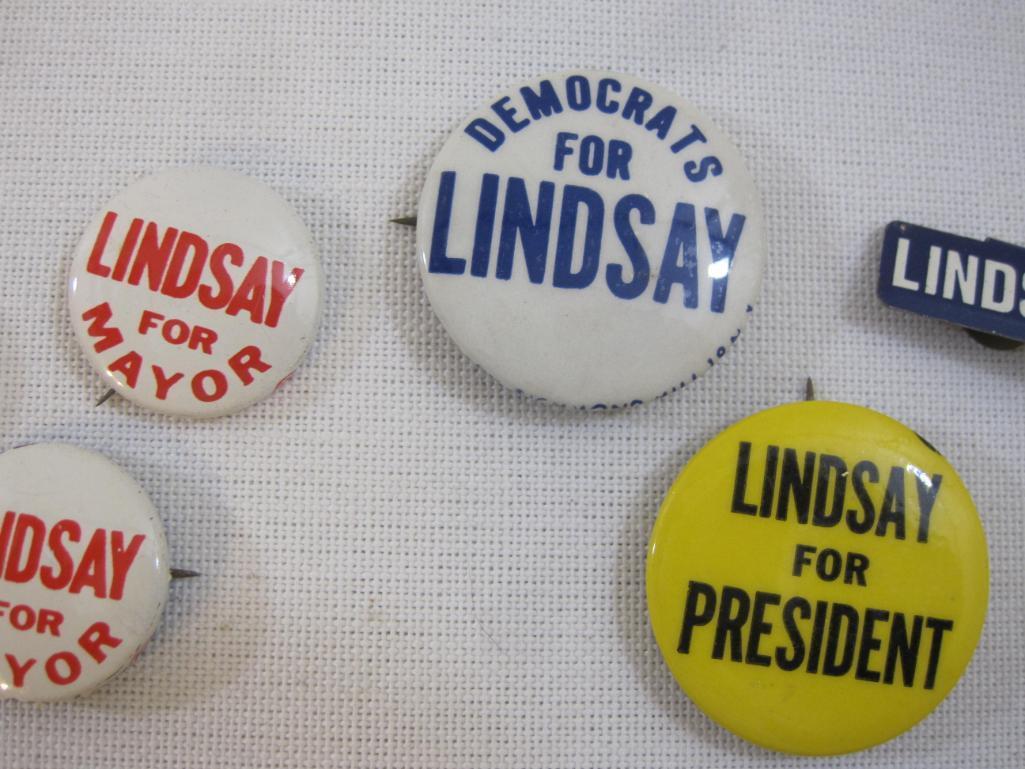 Lot of John Lindsay Pin Back Political Campaign Buttons for Mayor (NYC) and President, 1 oz