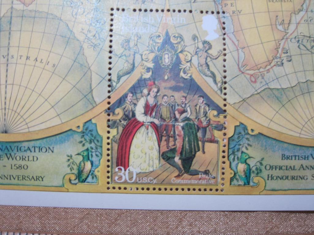 Pane of British Virgin Islands stamps Official Anniversary Tribute Honoring Sir Frances Drake, 400th