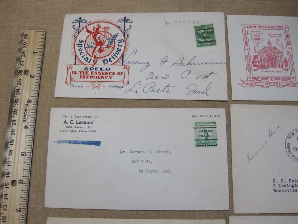 Postmarked lot of envelopes with 1, 3, and 5 cent postage including US Merchant Marine, and 13 and