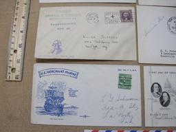 Postmarked lot of envelopes with 1, 3, and 5 cent postage including US Merchant Marine, and 13 and