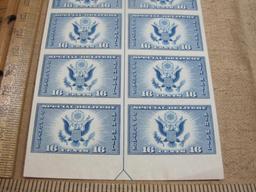 Full Sheet of Special Delivery 16 Cent Airmail US Postage Stamps Centerline non-perforated 1930s