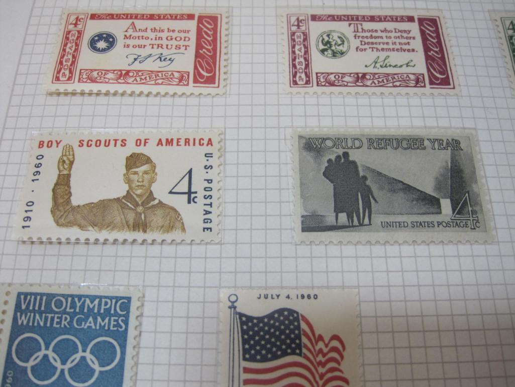 US Postage Stamps on paperback including 4 Cent Boy Scouts of America, 4 Cent Fifth World Forestry