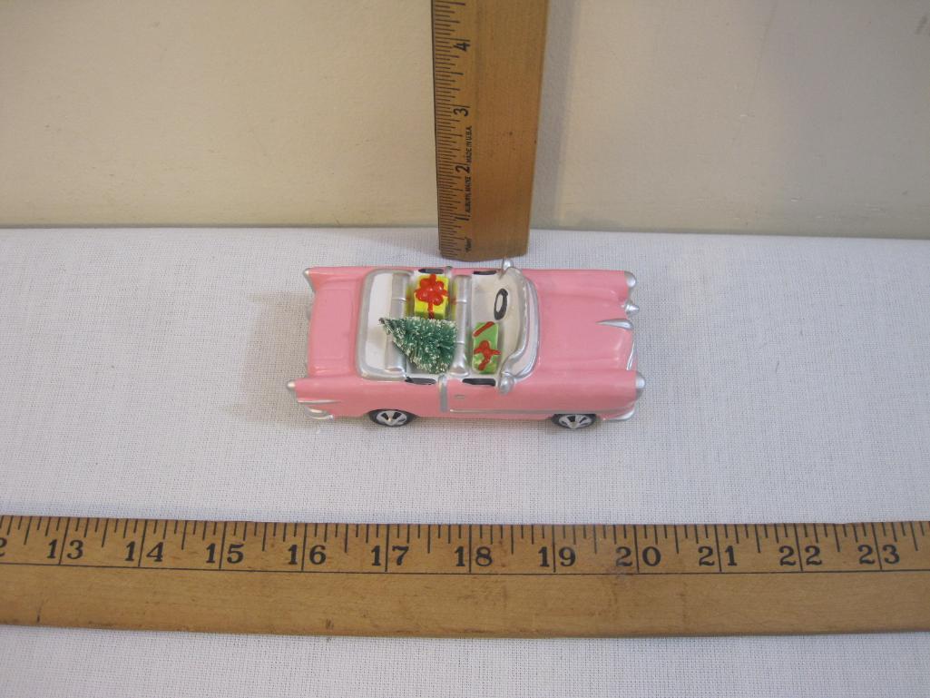 Pink Christmas Cadillac Handpainted Ceramic Accessory The Original Snow Village, Department 56, 4 oz