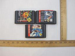 Three Vintage Sega Genesis Game Cartridges including Mazin Saga Mutant Fighter, Batman Forever, and
