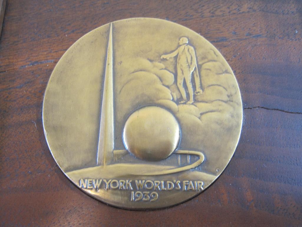 Two Bronze New York World's Fair Coins/Medallions including 1939 and 1964-65 with Wooden Wall