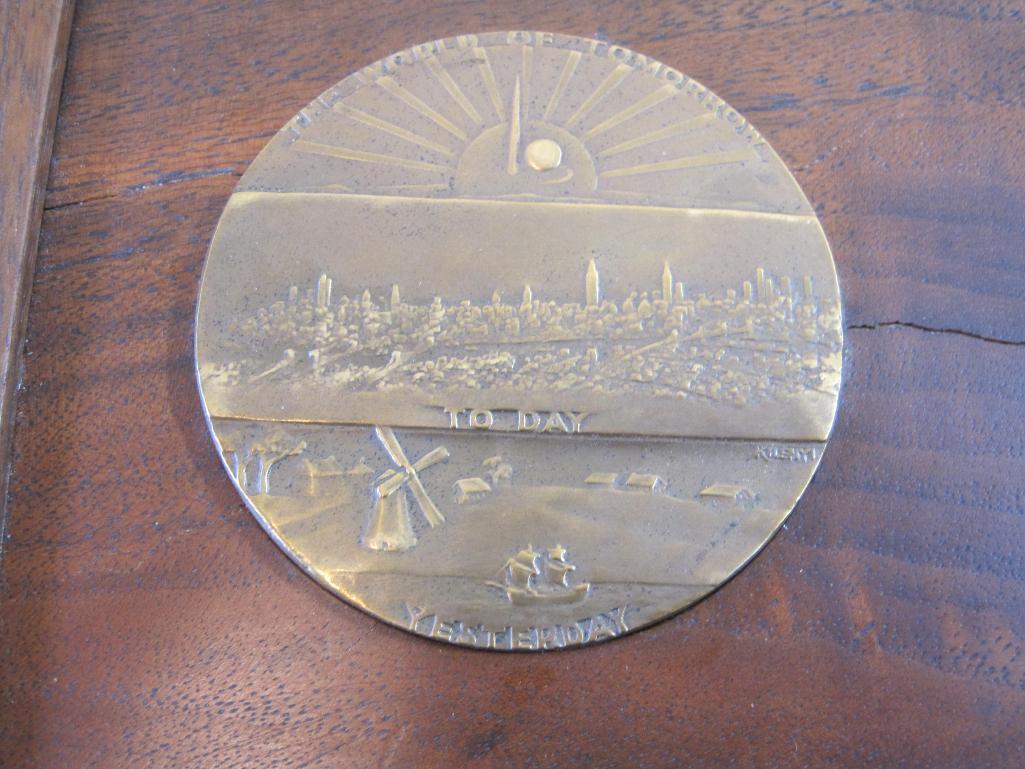 Two Bronze New York World's Fair Coins/Medallions including 1939 and 1964-65 with Wooden Wall