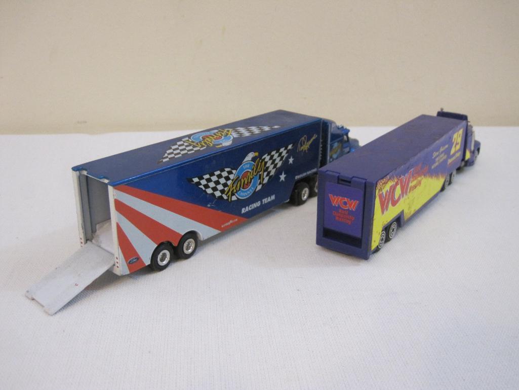 Lot of Miniature Tractors and Trailers from Matchbox, Racing Champions and more including Kyle Petty