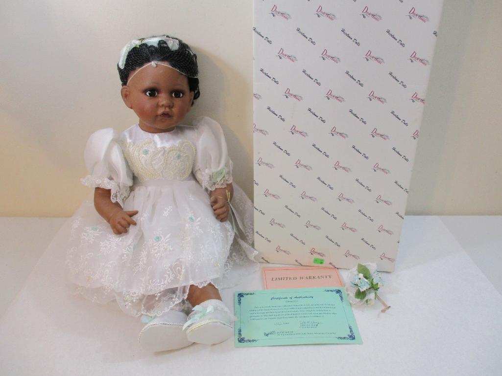 Vintage African American Sherissa Christening 22" Porcelain Doll 1513/5000, Duck House Heirloom