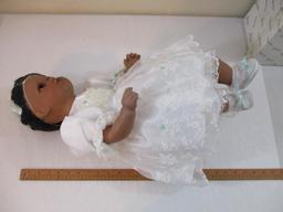 Vintage African American Sherissa Christening 22" Porcelain Doll 1513/5000, Duck House Heirloom