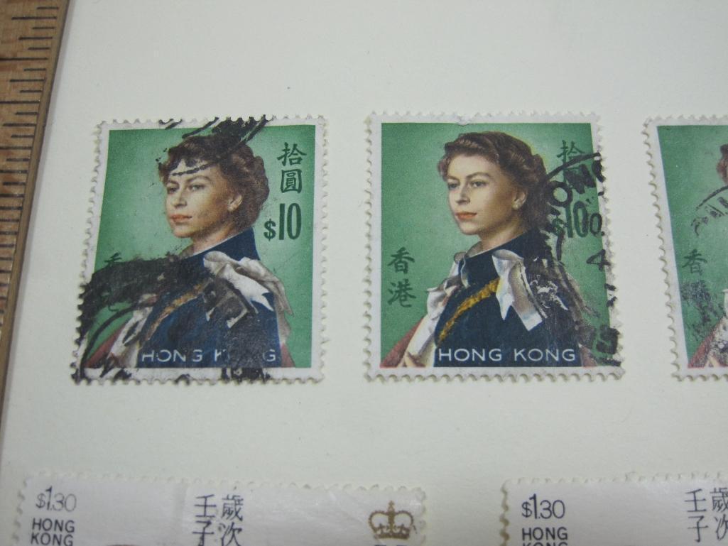 Seven Hong Kong Postage Stamps includes Three 1962 Queen Elizabeth $10 Scott #216, 1962 $20 Queen