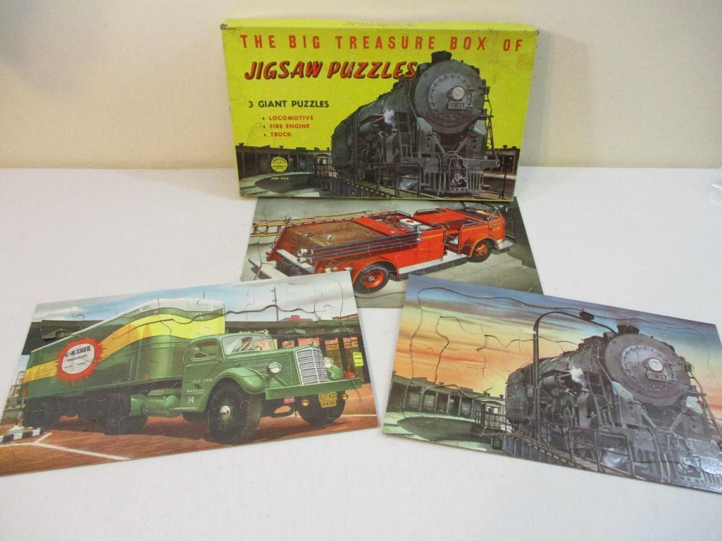 The Big Treasure Box of Jigsaw Puzzles, 3 Giant Puzzles including Locomotive, Fire Engine and Truck,