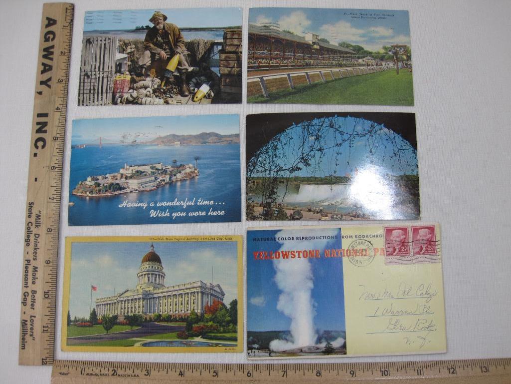 Six United States Post Cards including Yellowstone National Park Postcard Booklet, Utah State