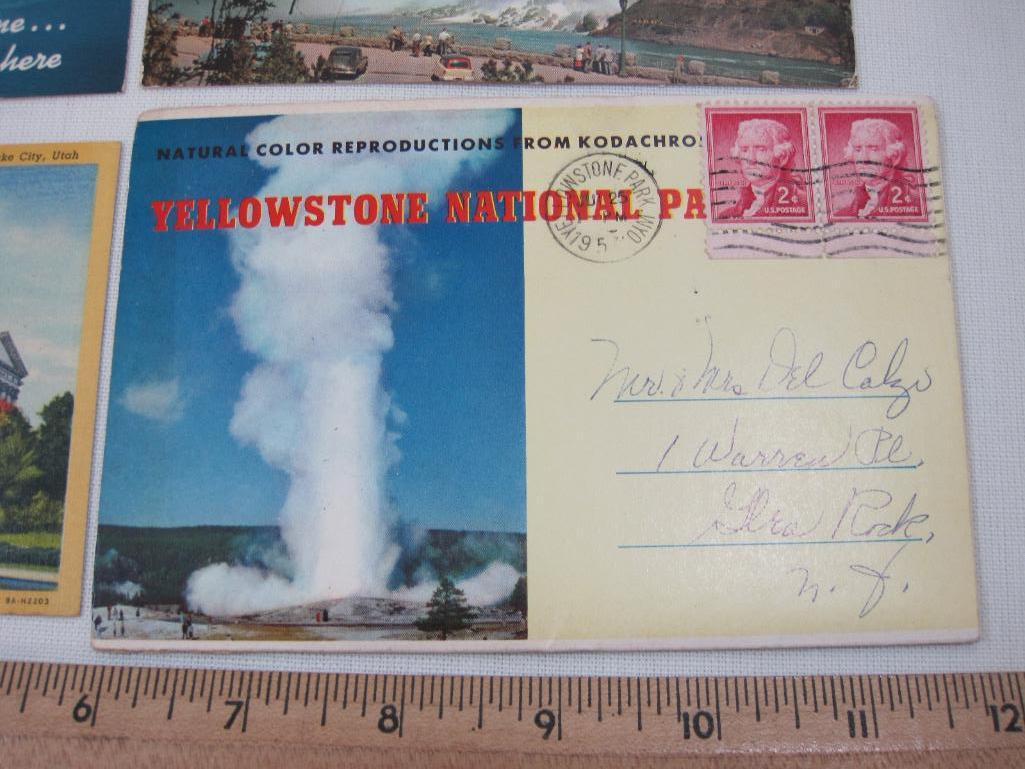 Six United States Post Cards including Yellowstone National Park Postcard Booklet, Utah State