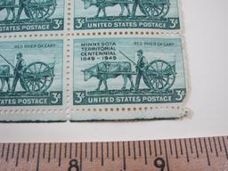 Block of 10 1949 Minnesota Territorial Centennial 3-cent US Postage Stamps, Scott #981