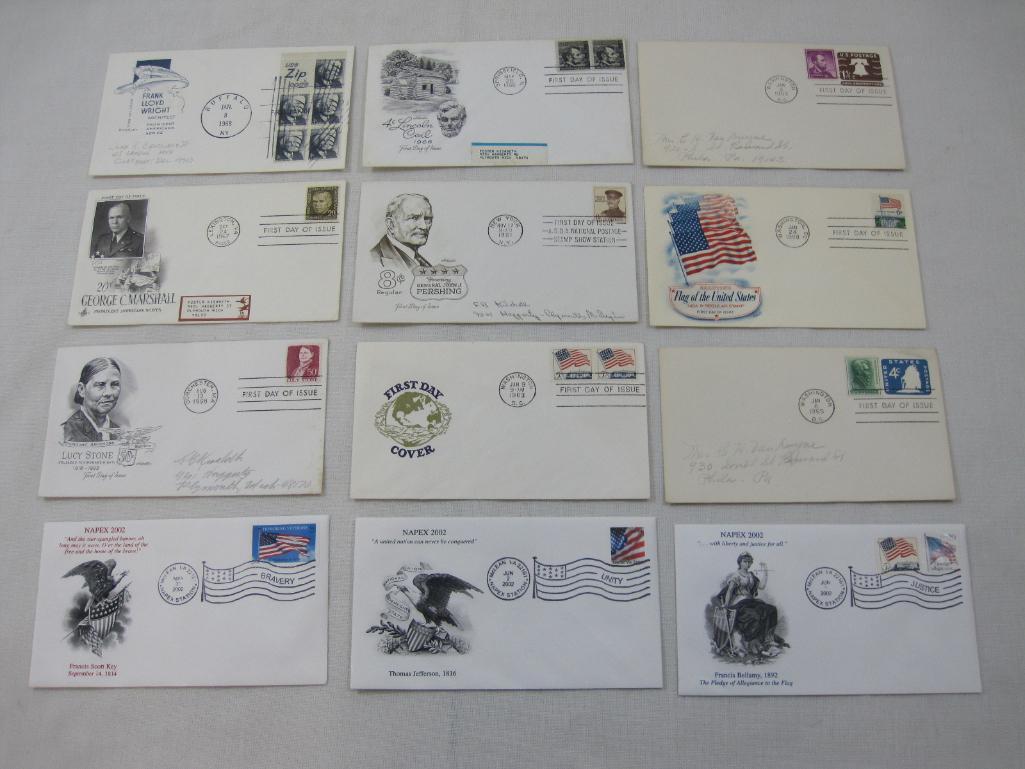 First Day Covers including 1966 Lincoln Coil, Honoring General John J. Pershing, 1968 Saluting Flaf