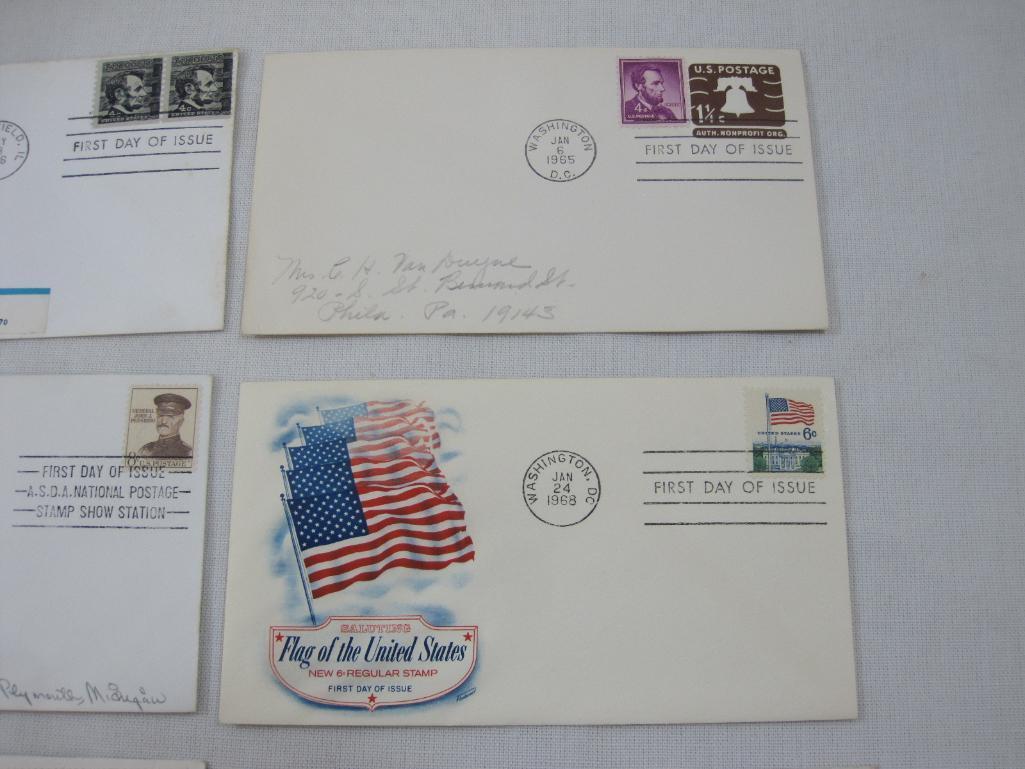 First Day Covers including 1966 Lincoln Coil, Honoring General John J. Pershing, 1968 Saluting Flaf