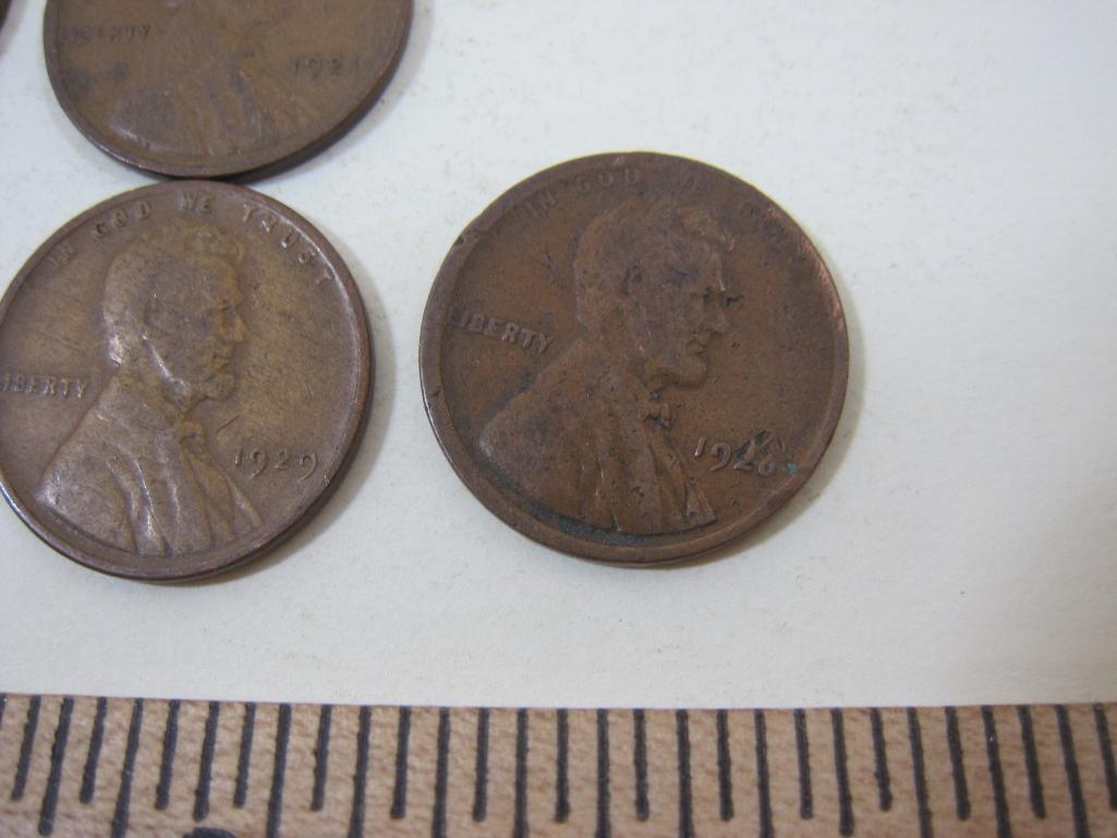 10 1920s Wheat Pennies including 4-1920, 1924, 3-1925 and 2-1929