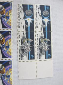 US Space Postage Stamps including Block of 4 United States in Space 8-cent (Scott #1434-5) and Block