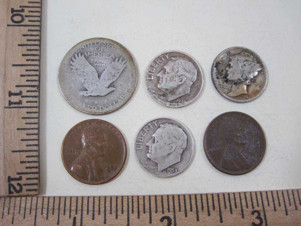 Assorted Vintage US Coins including 2 silver Roosevelt Dimes, 1 1942 silver Mercury Dime, silver