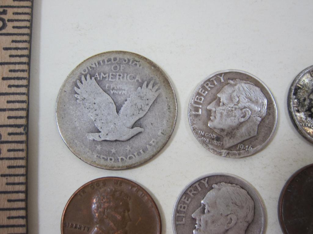 Assorted Vintage US Coins including 2 silver Roosevelt Dimes, 1 1942 silver Mercury Dime, silver