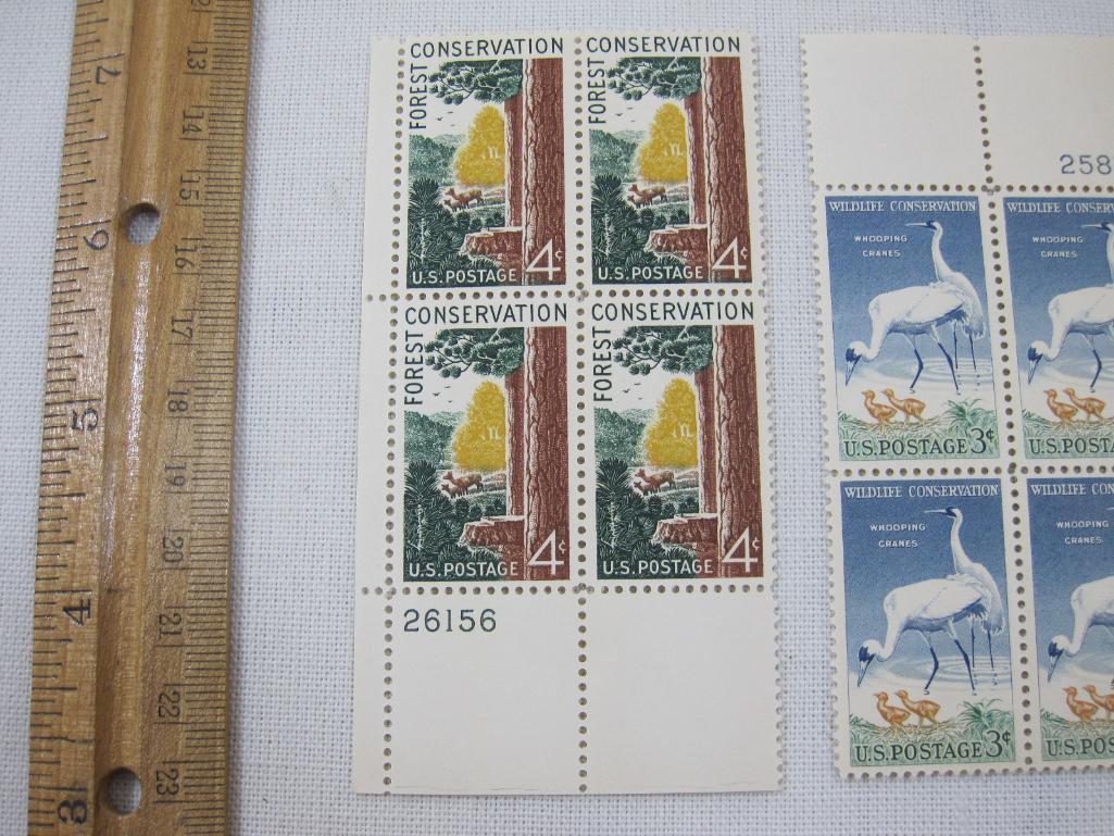 Three Blocks of 4 Conservation US Postage Stamps including Wildlife Conservation 8-cent (Scott #s