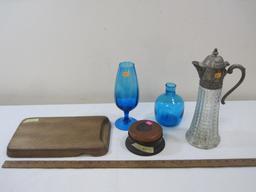 Glassware and Pitcher with Wooden Cutting Board and Wooden Coasters
