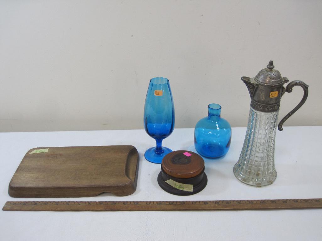 Glassware and Pitcher with Wooden Cutting Board and Wooden Coasters