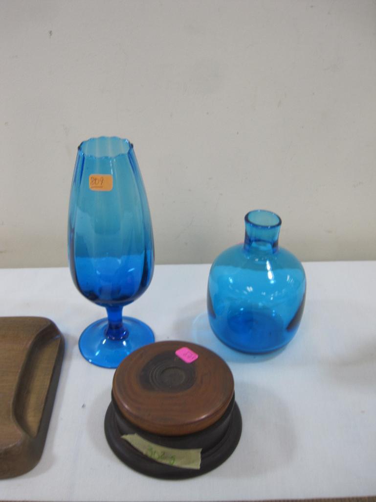 Glassware and Pitcher with Wooden Cutting Board and Wooden Coasters
