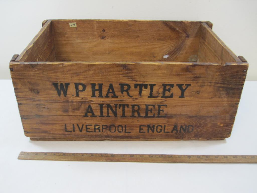 Wooden Crate WP Hartley Aintree Liverpool, England Approx. 23 x 15 x 10 inches