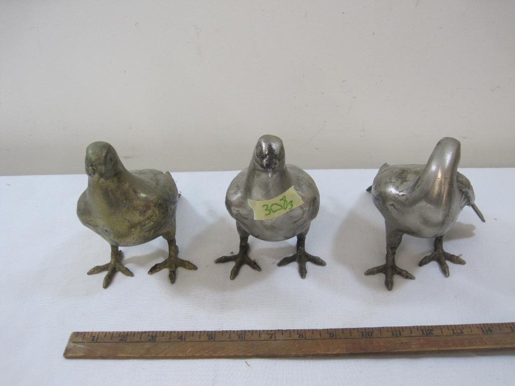 Three Cast Metal Pigeons, approx life-sized