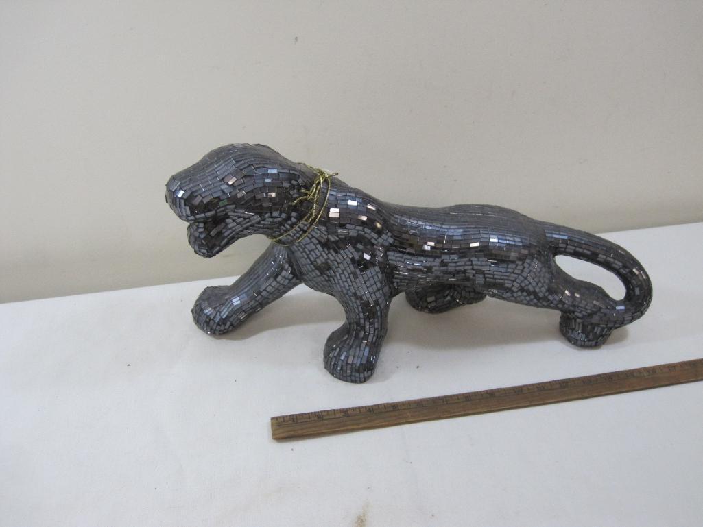 Glass Mosaic Black Panther Statue 20 inches Long