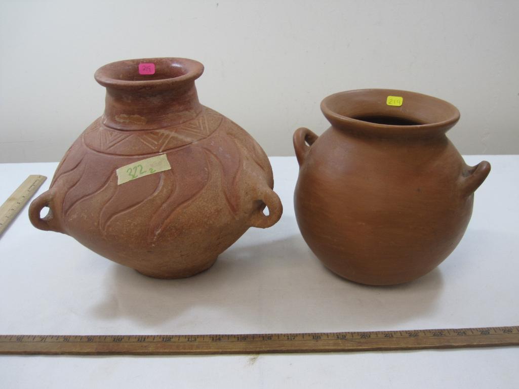 Two Pottery Vases with Handles, see pictures for details