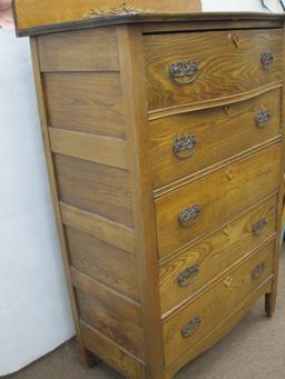 Antique Oak 6 Drawer Dresser with Rolling Wheels Approx 53x33x19 Missing One Handle