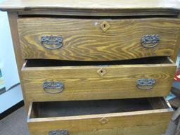 Antique Oak 6 Drawer Dresser with Rolling Wheels Approx 53x33x19 Missing One Handle