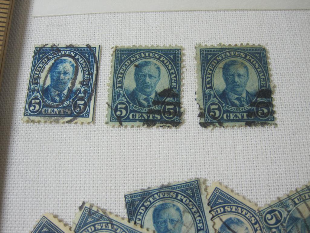 US Postage Stamps includes 5 Cent Roosevelt, 3 Cent Suffrage for Women, 3 Cent N.R.A. Scott #s 637,