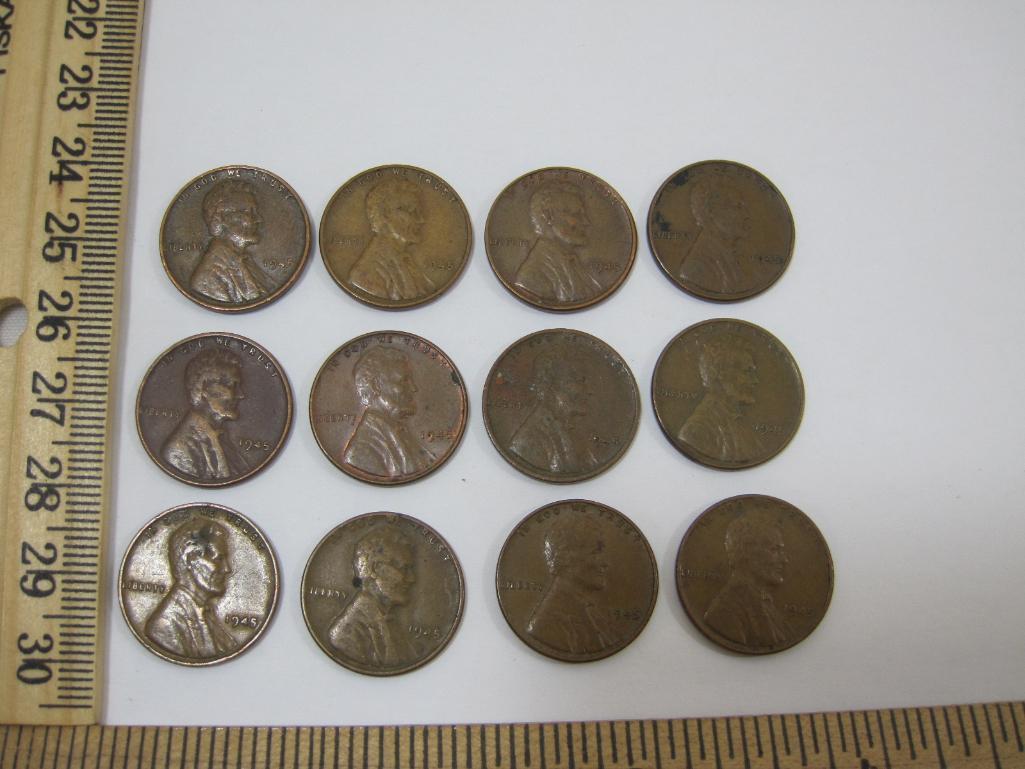 Twelve 1945 US Wheat Pennies