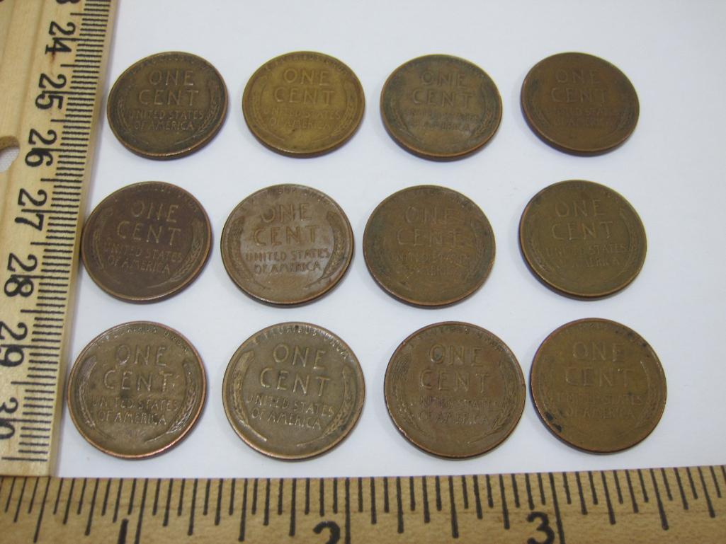 Twelve 1945 US Wheat Pennies