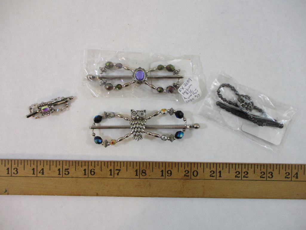 Four Lilla Rose Flexi Hair Clips including owl and more, 3 are new in package, 3 oz