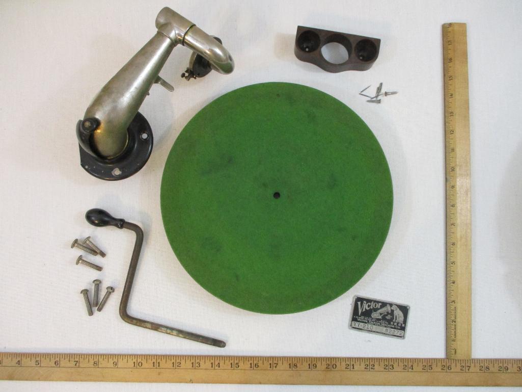 Vintage Victrola Parts and Pieces including turntable, name plate, hardware and more, Victor VV-210,