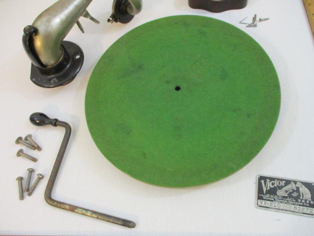 Vintage Victrola Parts and Pieces including turntable, name plate, hardware and more, Victor VV-210,