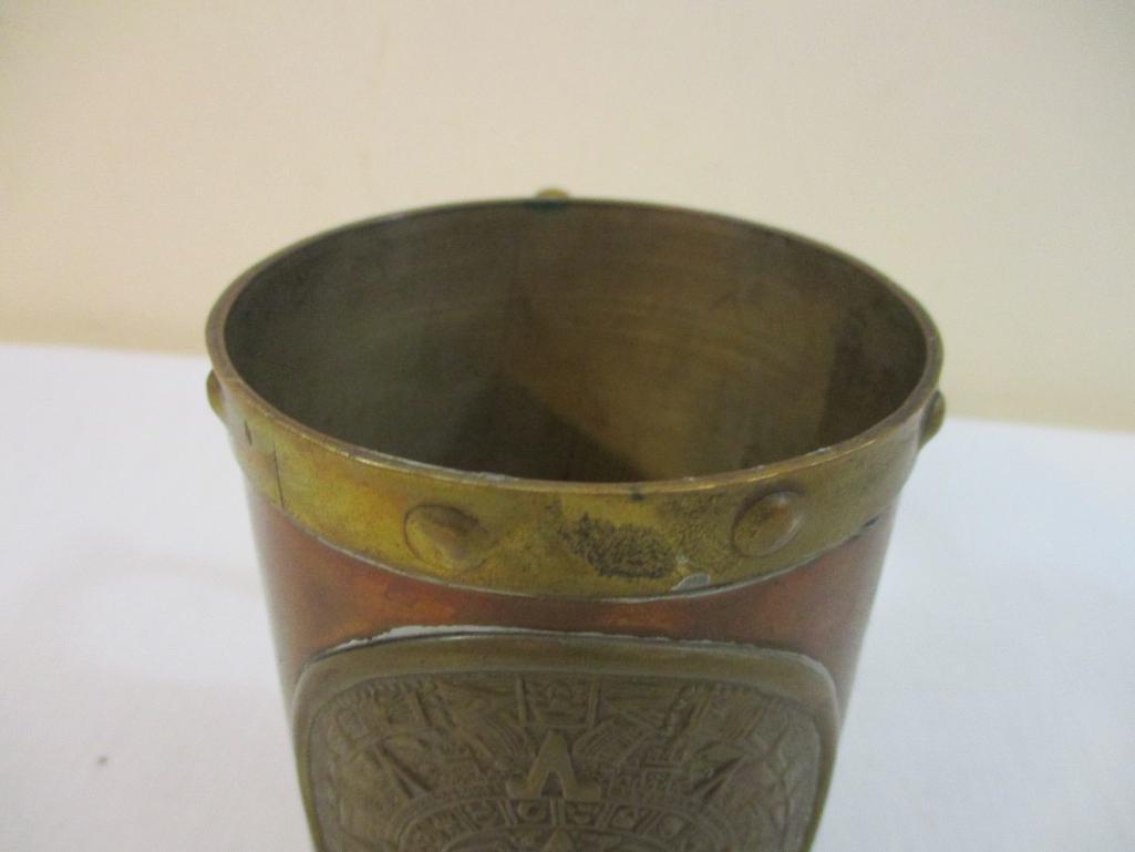 Copper Mug with Brass Handle and South American-Style Accents, 12 oz