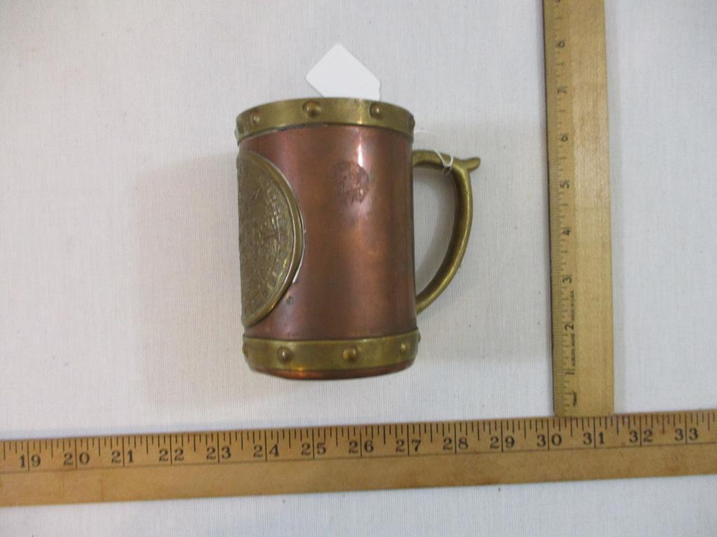 Copper Mug with Brass Handle and South American-Style Accents, 12 oz