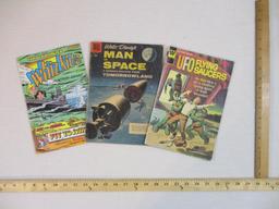 Three Vintage Comic Books including 1956 Walt Disney's Man in Space No. 716, 1974 Whitman UFO Flying