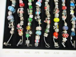 Set of 12 Monthly Holiday Themed Charm Bracelets with Beautiful Display Case, 3 lbs 12 oz