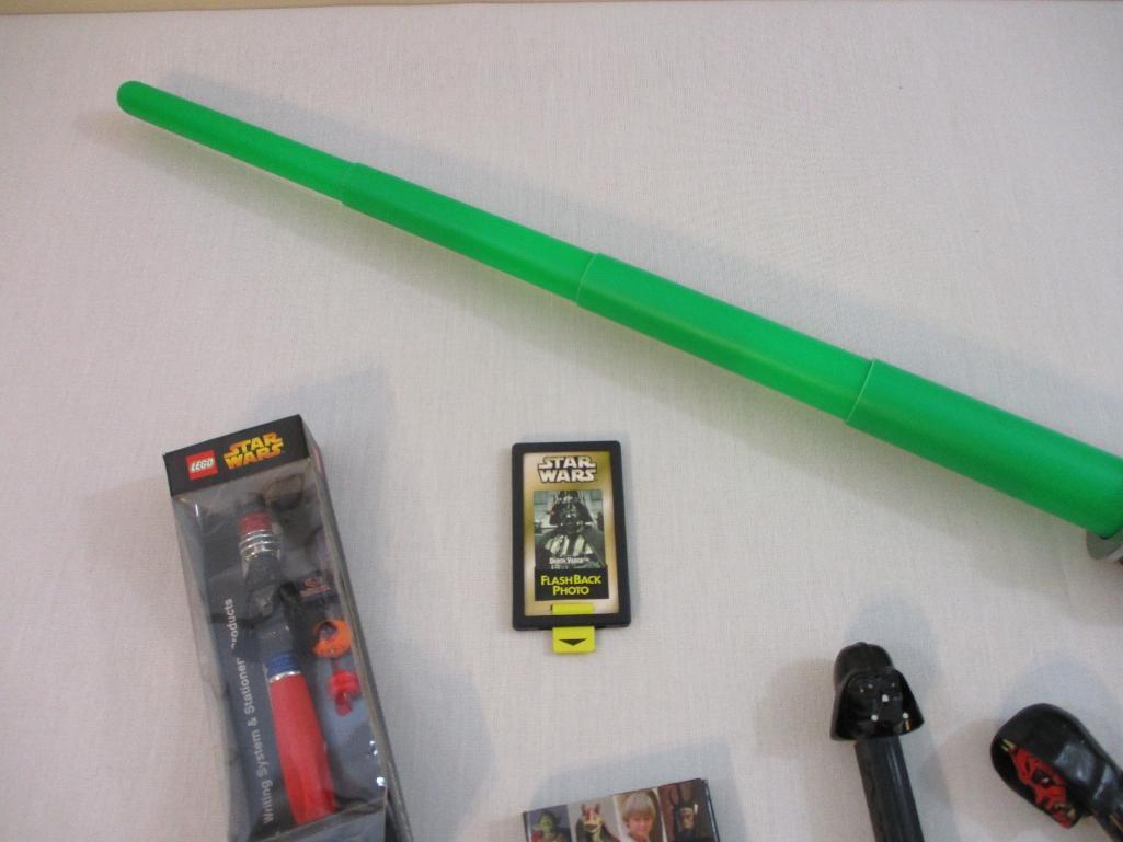 Star Wars Items including sealed Lego Star Wars Writing System, Darth Vader Pez Machine, 1999 Light