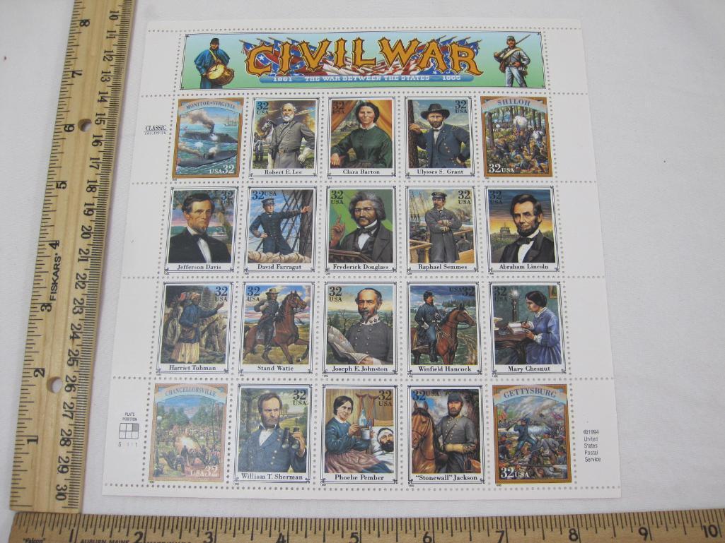 Full Pane of Civil War 32 Cent Commemorative Stamps 1994