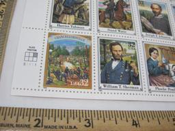 Full Pane of Civil War 32 Cent Commemorative Stamps 1994