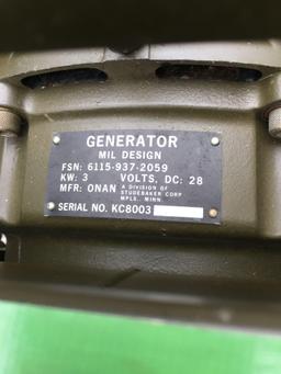 Military Standard Generator 3 KW 28 Volts DC 4 Cylinder Air Cooled, engine preserved with shipping