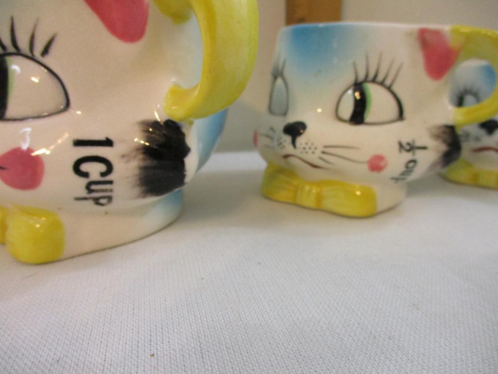 Ceramic Cat Kitchenware Set including Creamer, Sugar Bowl, and Measuring Cups, Tilso Japan, 2 lbs 10