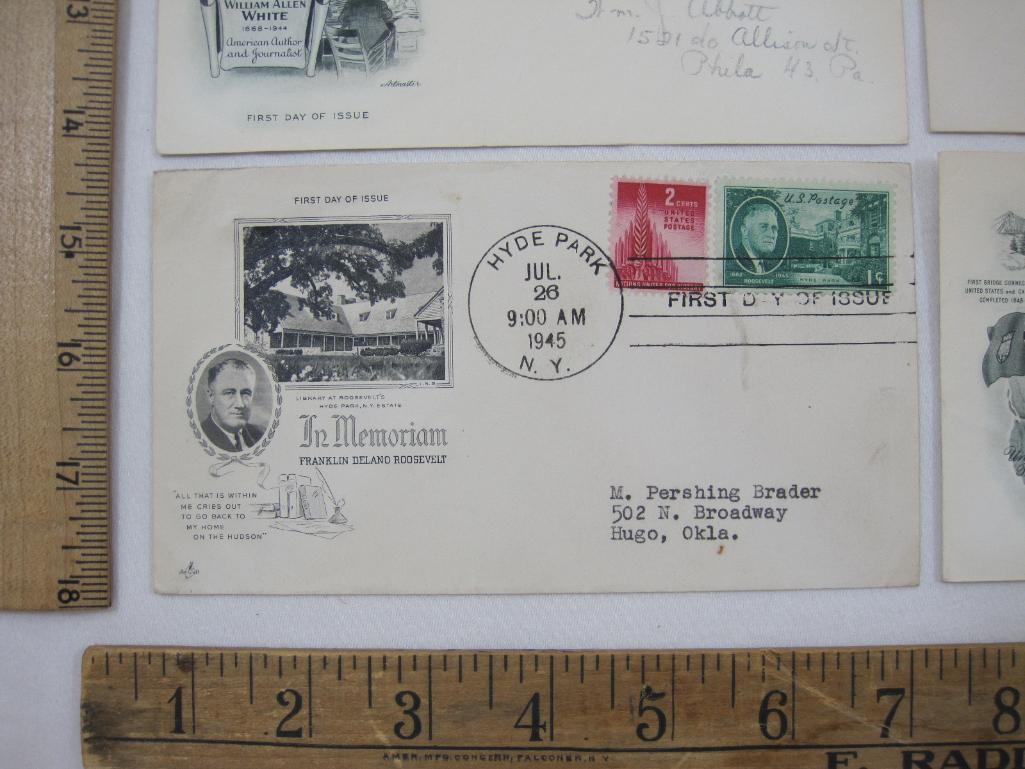 US Postage First Day Covers including Franklin Delano Roosevelt Memoriam, William Allen White, A